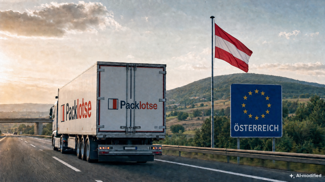 Packlotse-Lkw an der Grenze nach Österreich (Bild KI-generiert)