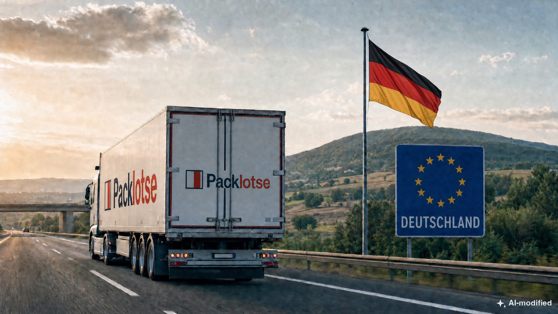 Packlotse-Lkw an der Grenze nach Deutschland (Bild KI-generiert)