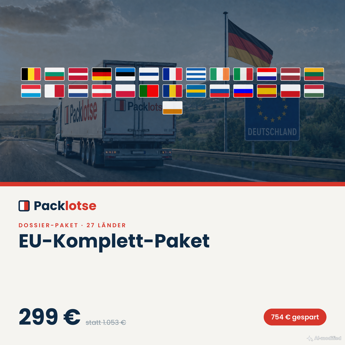 PACKLOTSE EU-Komplett-Paket — alle 27 EU-Länder als PDF (Bild KI-generiert)